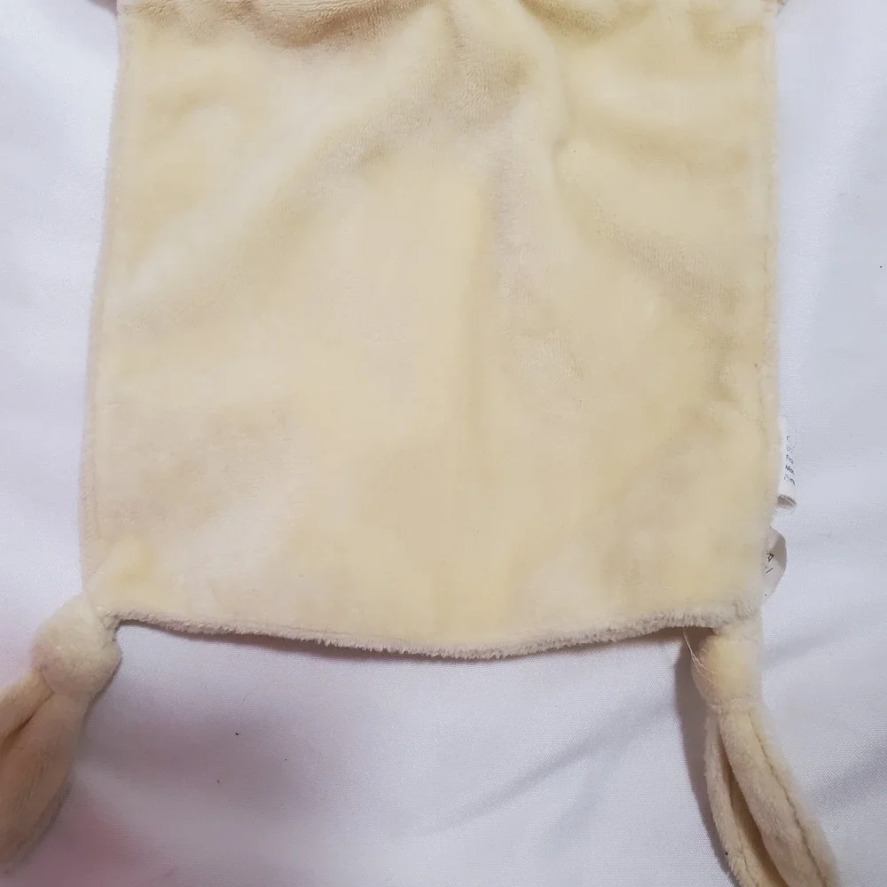 Cream Yellow Hello Bunny Rabbit Baby Security Blanket pink ears knotted corners